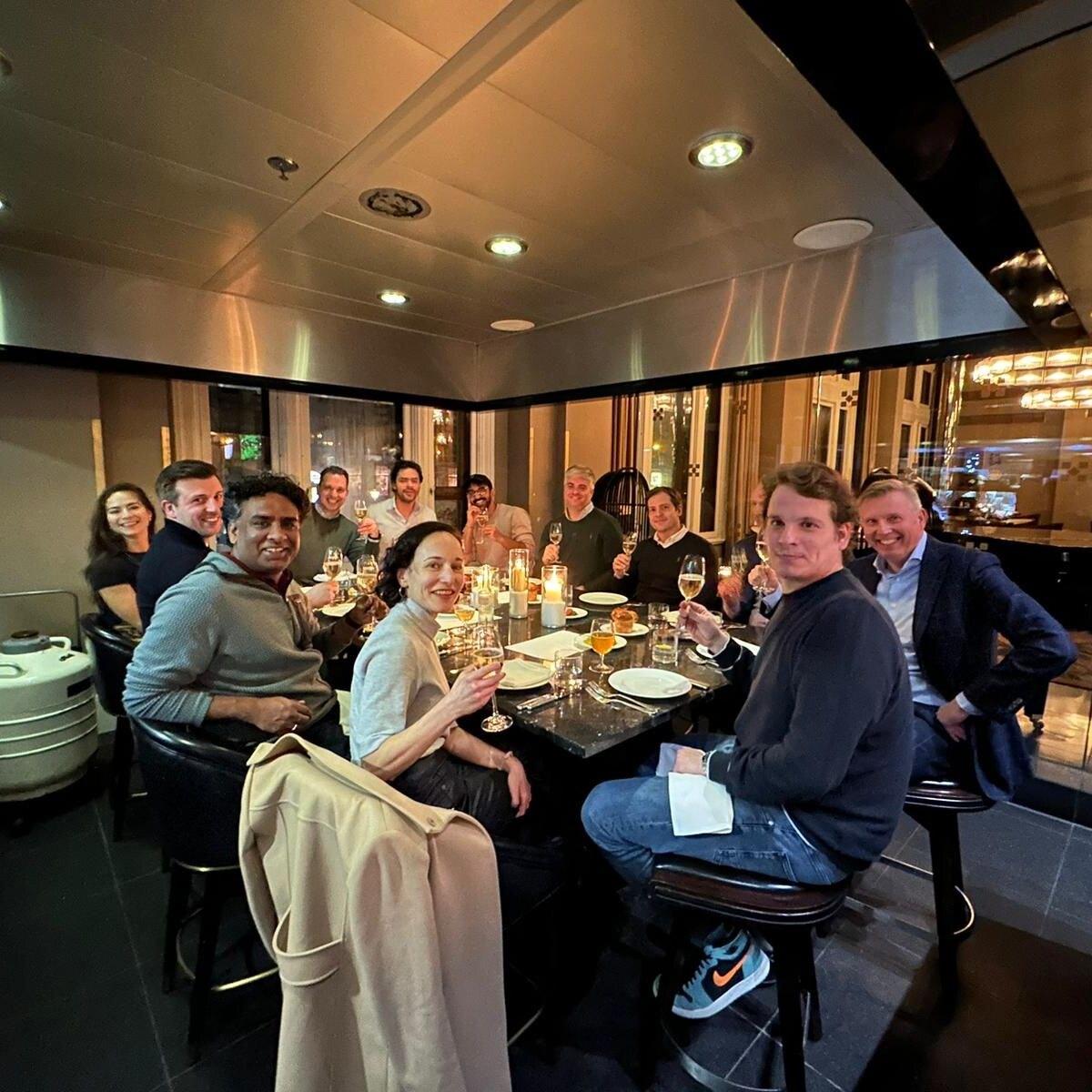 The Soly team and investors at the Series B closing dinner